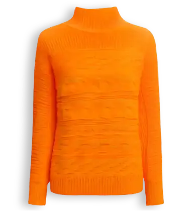 Orangefarbener Pullover auf hellem Hintergrund