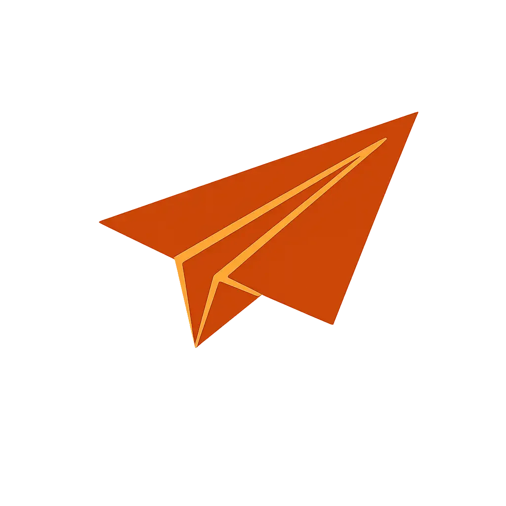 Orangefarbener Papierflieger als Symbol für Kontakt und Nachricht
